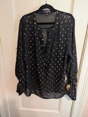 The Limited Black Sheer Blouse with Gold Dot Accents